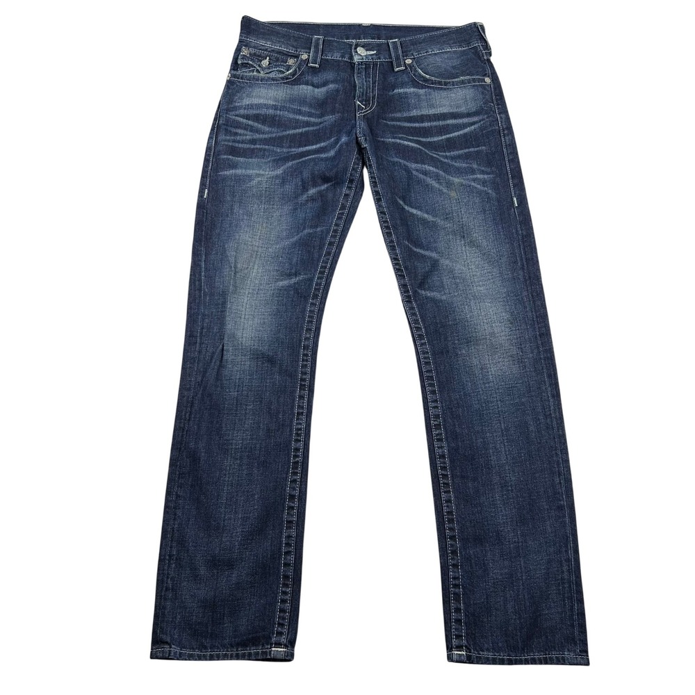 True Religion Jeans Mens 32 Slim Whiskered Fade Dark Wash Denim Punk Low Rise